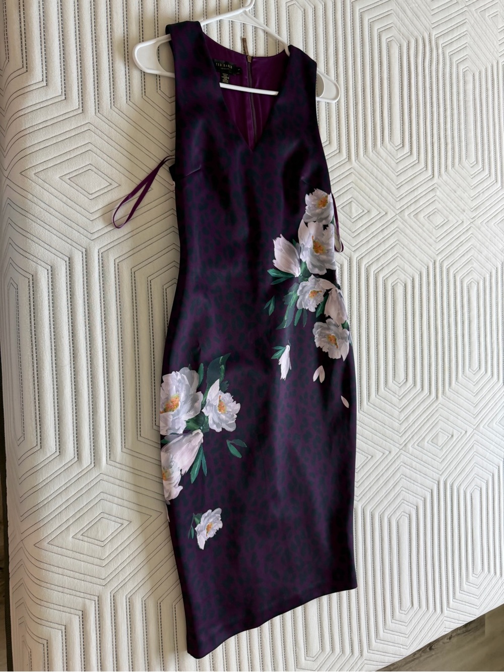 T Tahari Deep Purple Floral Midi Sheath Dress